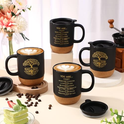 Didaey 4 Pcs Man of God Gift for Men 15oz Christian Mug Bulk, Black