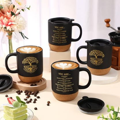 Didaey 4 Pcs Man of God Gift for Men 15oz Christian Mug Bulk, Black