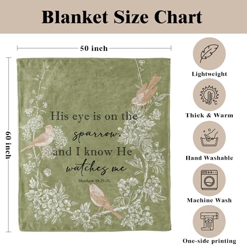 Christian Sparrow Bird Blanket, Christian Gifts for Women Men, His Eye is on the Sparrow Religious Bible Verse Bird Throw Blankets for Bedroom Living Room Couch Sofa, 50x60 Inches - color: Bird