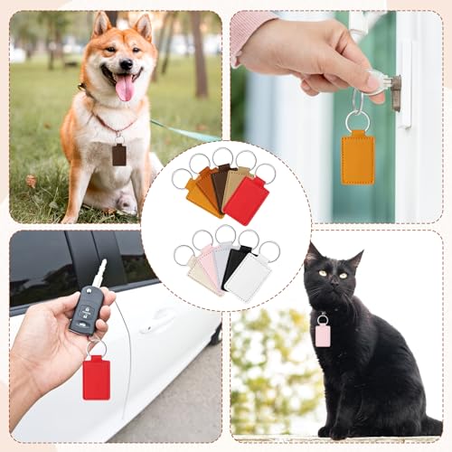 50 PCS PU Leather Keychain Blanks, Leather Key Fob Kit, Laser Engraving Keychain with Key Rings, Stamping DIY Crafts for Working, 10 Colors