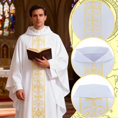 Clergy Vestments Chasuble Cross Robe Priest Cloak Church Mass - color: White