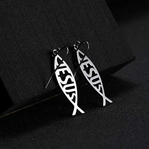 VASSAGO Stainless Steel Jesus Fish Ichthys Faith Symbol Hook Earring