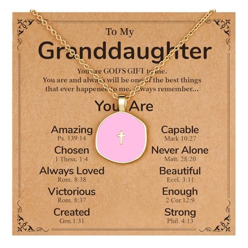 Cross Necklace for Granddaughter Daughter Jewelry Gifts - color: Pink, style: Granddaughter