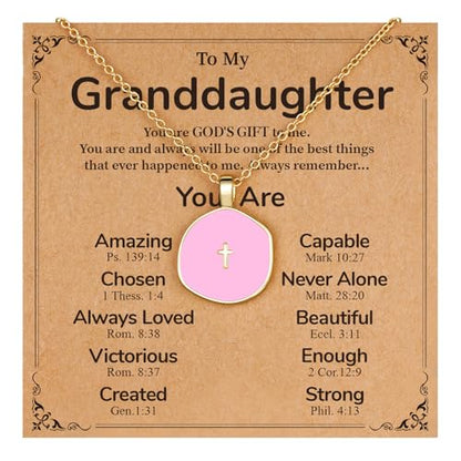Cross Necklace for Granddaughter Daughter Jewelry Gifts - color: Pink, style: Granddaughter