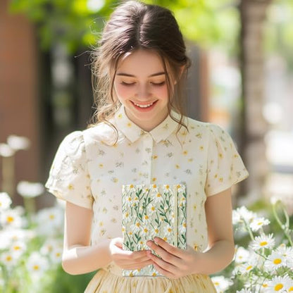 Daisy Gifts, Embroidered Journal, Floral Notebook, A5, 8"x6", Lined, Wide Ruled Paper, Hardcover, Lay Flat, Pretty Journal for Women, Personal Journal, White Daisy Flowers, with Elastic Band - color: A5-Ruled-White Daisy