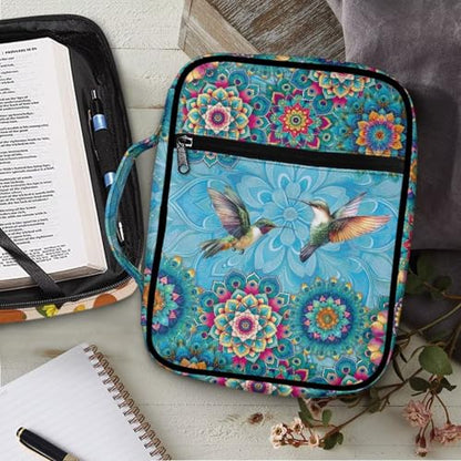 Coldinair Boho Mandala Bible Covers for Women Bible Case with Bookmark Large Carrying Book Case Church Bag Protective with Pocket and Zipper - color: Boho Mandala Hummingbird