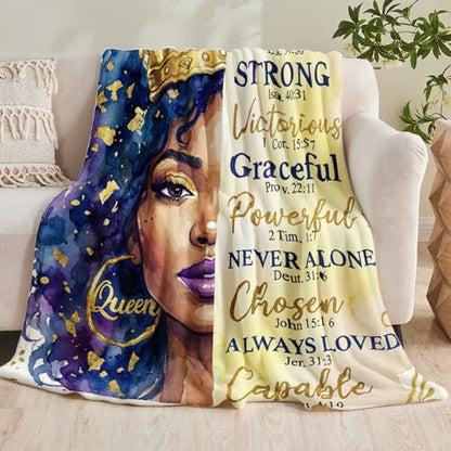 African American Black Girl Women Blanket - Christian Birthday Gifts Blanket- Inspirational Flannel Religious Spiritual Throw Blanket Home Decor 50x60inch - color: Hrmt3