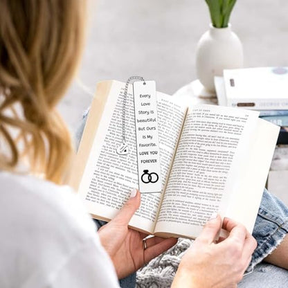 Anniversary Bookmark Gifts for Her Him Stainless Steel Bookmarks Gifts for Couples Wife Husband Fiance Girlfriend Boyfriend Wedding Anniversary Engagement Book Marks for Reading Women Men - color: Anniversary Bookmark