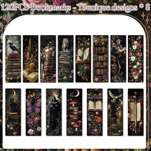 120 Pcs Dark Academia Bookmarks Gothic Flower Book Page Marks Gift - color: Dark Academia