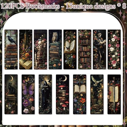 120 Pcs Dark Academia Bookmarks Gothic Flower Book Page Marks Gift - color: Dark Academia