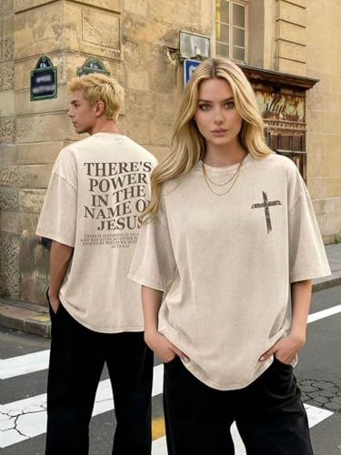 Christian Shirt for Men Jesus Loves You Shirt Oversized Acid Wash Tops - color: Apricot-b, size: Small