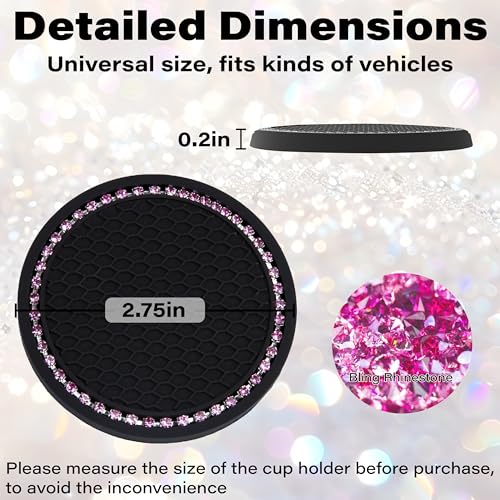 BFXM 2 PCS Bling Cup Holder Coasters for Car 2.75 inch (Pink Diamond) - color: Black+bling Pink