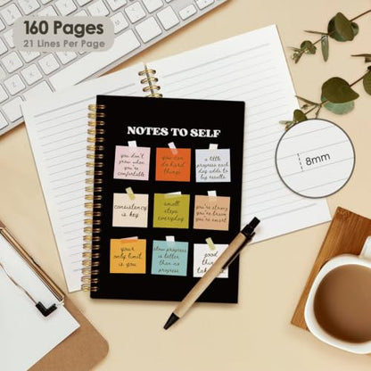 Wheatwin Note to Self Mental Health Journal, Inspirational Spiral Notebook, Motivational Positivity Journal, Inspirational Journal for Women, Positive Affirmations Quote Hardcover Notebooks 5.5x8.3 - Black - color: Notes to self - black