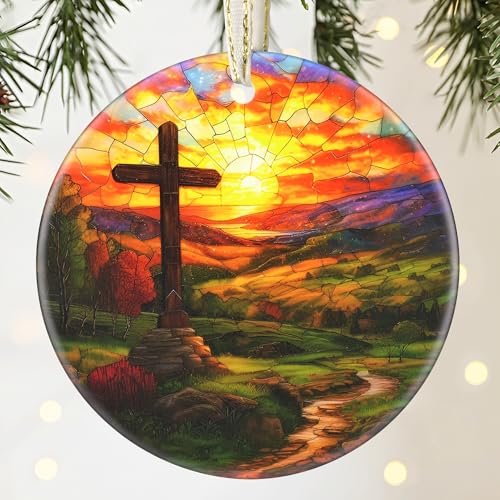 Cross 3.5 Inch Ceramic Christmas Hanging Ornament - Cross Ornament for Christmas Tree, Gift Exchange or Holiday Presents - color: Cross