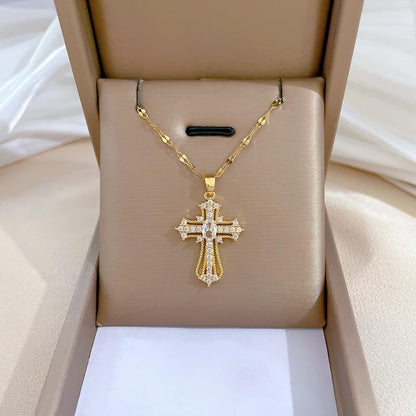 Exquisite Stainless Steel Cross Necklaces,A Perfect Blend of Gothic Style and Christian Faith, Suitable for Men and Women, Fashionable Accessories, Hypoallergenic Material - color: White Gold