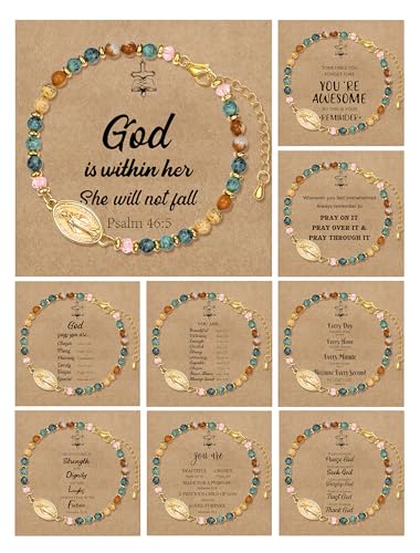 COLOYAN 9PCS Inspirational Gifts Natural Stone Beads Bracelets for Women