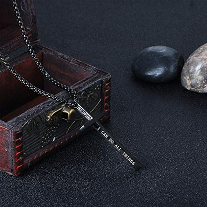 Stainless Steel Cross Pendant Necklaces for Men Women 24 Inch Chain - color: Black