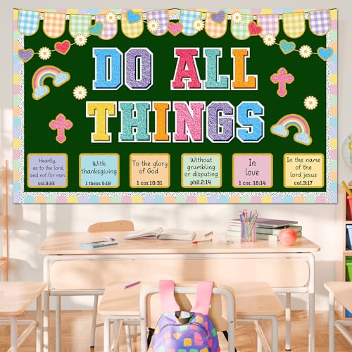 Christian Bulletin Board Decorations Jesus DO All Thing Classroom Bulletin Board Set Religious Motivational Paper Cutouts for Halloween Trunk or Treat Car Decor School Office Wall Decor Supplies - style: Jesus DO All Thing