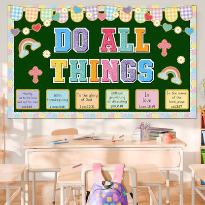 Christian Bulletin Board Decorations Jesus DO All Thing Classroom Bulletin Board Set Religious Motivational Paper Cutouts for Halloween Trunk or Treat Car Decor School Office Wall Decor Supplies - style: Jesus DO All Thing