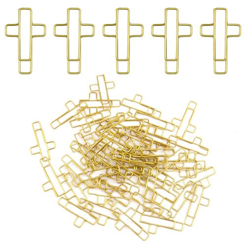 50 PCS Gold Cross Paper Clips Bible Paper Clips - Versatile Bible Study Supplies for Christian Office and Home, Also Great as Journaling Papers Clip and Bookmarks
