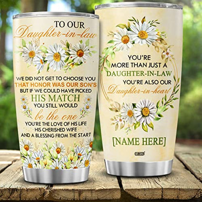 CUBICER Personalized Coffee Tumbler Cute Daisies Flowers Custom Name To Daughter In Law Insulated Travel Mug Inspirational Birthday Gifts For Women From Mom Stainless Steel Cups - color: Daisies