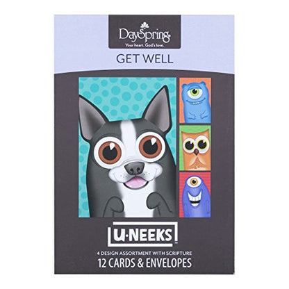 DaySpring Get Well Boxed Greeting Cards w Embossed Envelopes - U-NEEKS, 12 Count