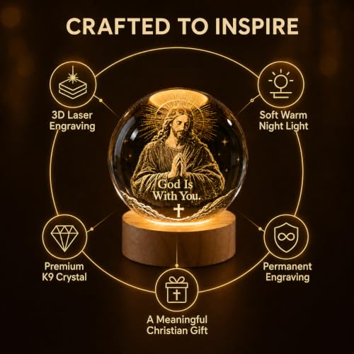 3D God is with You K9 Crystal Ball Night Light, Christian LED Gift - size: 3.15 inches