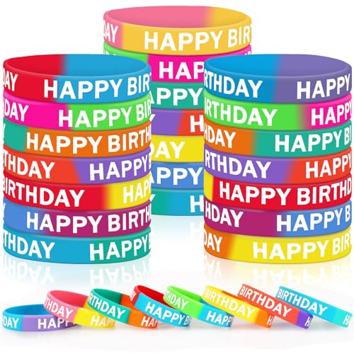 JUNEBRUSHS 42pcs Happy Birthday Silicone Bracelets Classroom Reward Gifts - style: Happy Birthday Style