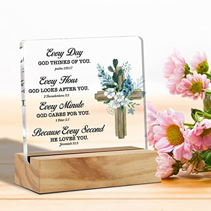 Inspirational Christian Gifts Bible Verse Desk Decor Scripture Acrylic Plaque Sign with Wood Stand Home Office Keepsake Religious Gift