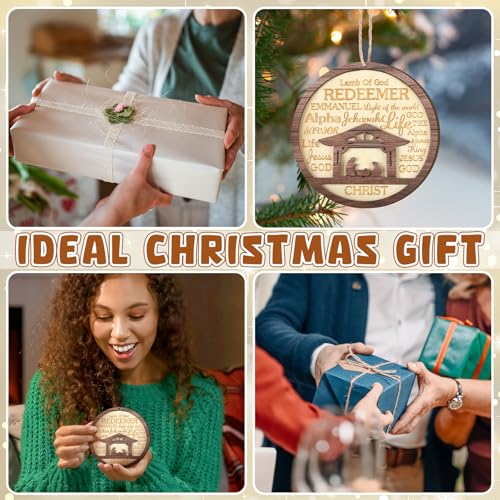 CroBlissful 24 Pack Christmas Nativity Scene Ornaments Bulk Wooden Christian Religious Catholic Gifts Nativity Story Jesus Mary Joseph Set Acrylic 3D Christmas Tree Decor Xmas Gifts (4 Inch) - size: 4 Inch