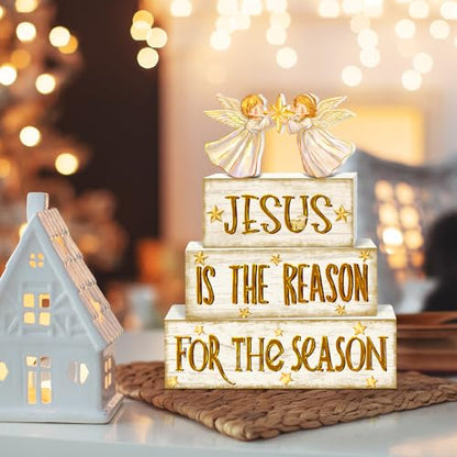 Britimes Tiered Tray Decor Set, 4 Pack, Wooden Table Sign, Christmas Jesus - style: Angel