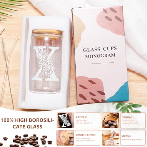 Christmas Gifts for Women: Initial Glass Cup as Office Graduation Memorial Holiday Personalized Gifts - for Mom Grandma Wife Girlfriend Sister Daughter Friend Christmas Gifts - X Aesthetic Cup - color: X