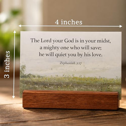 Bible Verse Cards with Wood Stand, 48 Prayer Cards for Daily Display - color: Watercolor 01