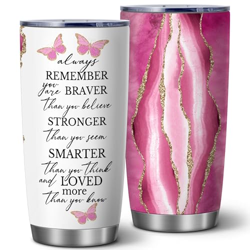 20oz Pink Agate Butterfly Brave Insulated Stainless Steel Tumbler with Lid - color: 1 Count (Pack of 1)-Always remember
