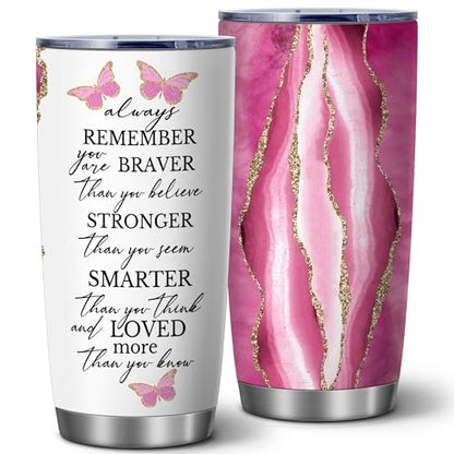 20oz Pink Agate Butterfly Brave Insulated Stainless Steel Tumbler with Lid - color: 1 Count (Pack of 1)-Always remember