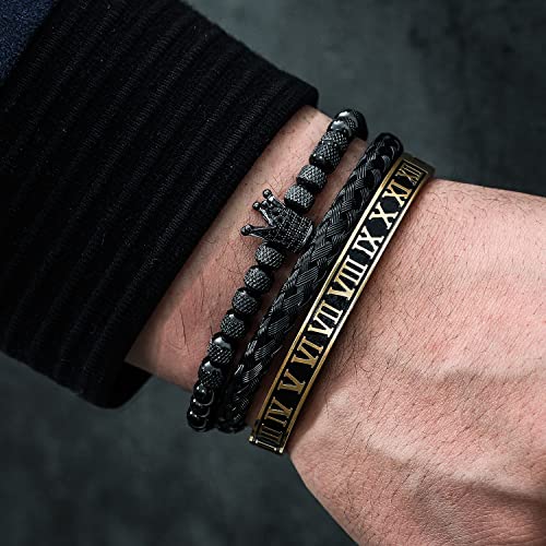 WFYOU Stainless Steel Bracelets for Men Gold Cuff Bracelet Birthday Gifts - color: Black 10