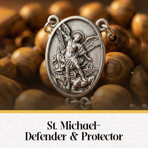 St. Michael Olive Wood Rosary and Box Gift Set