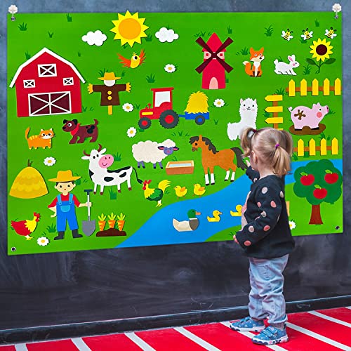 Farm Animals Felt Board Story Set, 3.6 Ft Wall Hanging Kit for Kids