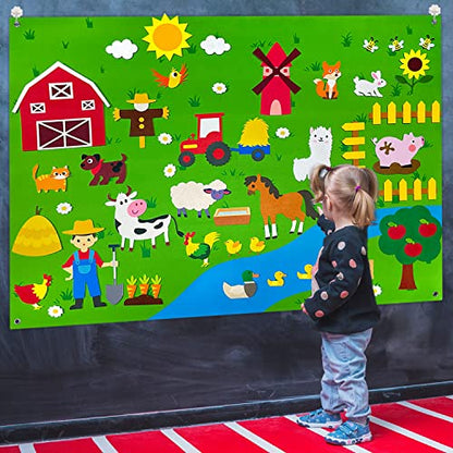 Farm Animals Felt Board Story Set, 3.6 Ft Wall Hanging Kit for Kids