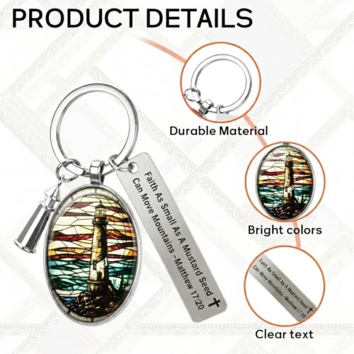 3D Glass Lighthouse Keychain with Bible Verses,Christian Gifts for Women Faith - color: Matthew 17:20