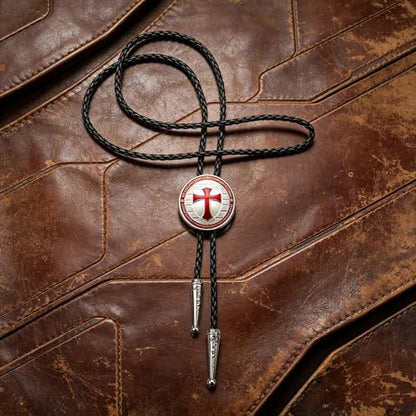 Fashionable Cross Bolo Tie Multi-Color Cross Shield Necktie - color: Red