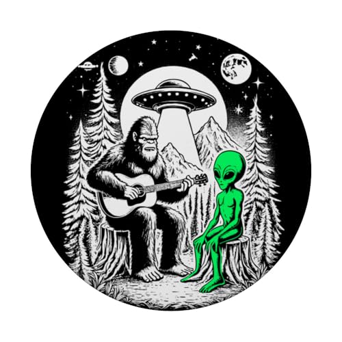 Bigfoot Plays Guitar Sasquatch Camping Big Foot UFO Alien PopSockets Adhesive PopGrip - style: Adhesive PopGrip
