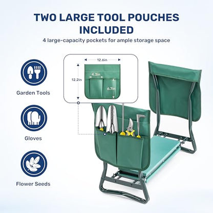 Healsmart Garden Kneeler and Seat, Foldable Kneeling Bench with Sturdy Soft EVA Foam Pad, for Camping, Gardening, Fishing, 2 Tool Pouches Included, Green - size: Kneeler and Seat