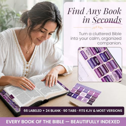 90 Christian Bible Tabs for Women, Kids & Teen Girls - Purple - color: Purple