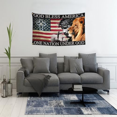 One Nation Under God Jesus Flag God Bless Amercia Flags 3x5 Outdoor Christian Faith Over Fear Jesus Easter Flag Patriotic House Yard Decorations Banner Gifts