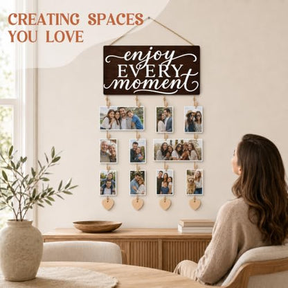 Hanging Photo Display with Clips, Hallway Pictures Wall Decor - color: Dark Espresso