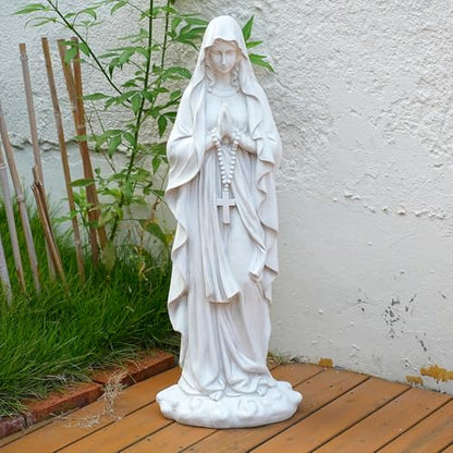 VChymm Virgin Mary Praying Statue 31.49 Inch Tall Outdoor Garden Religious Garden Statue Mary Statue Outdoor Yard Patio Deck Home Entryway Hallway Sculpture Magnesium Oxide Stone （White Virgin Mary）