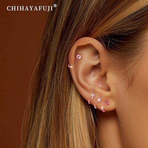 8 Pairs Half Hoop Earrings Cartilage Helix Open Backless Earrings for Women 14K Gold/Silver Plated Hypoallergenic Cubic Zirconia Poke Free Sleep Everyday Jewelry Gifts - color: Rose GoldA