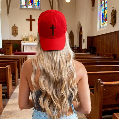 3D Embroidered Christian Hat for Men & Women, Jesus Faith Cross Hat, Religious Gifts for Christians Clothes - color: Cross-red