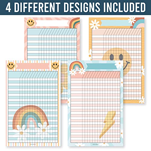 Attendance Chart for Classroom -4pc Laminated Chore & Reward Chart for Kids - color: Retro Colorful
